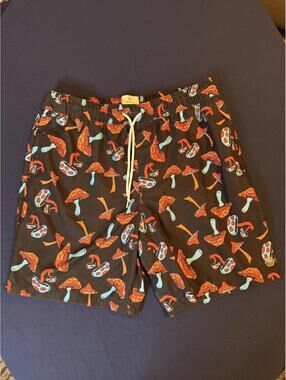 Empyre Mushroom Print Swim Trunks with Drawstring Waist Size Med
